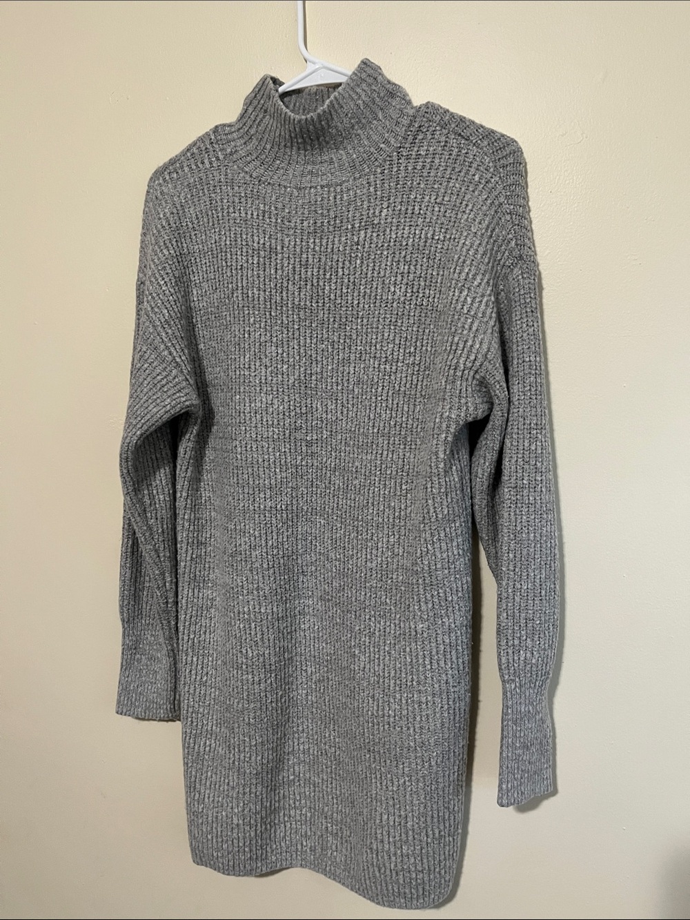 Cozy Gray Ribbed Turtleneck Sweater Dress